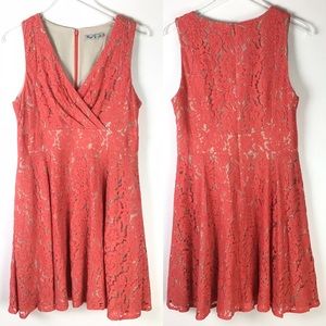 Eliza J Coral Lace Sleeveless Fit and Flare Dress